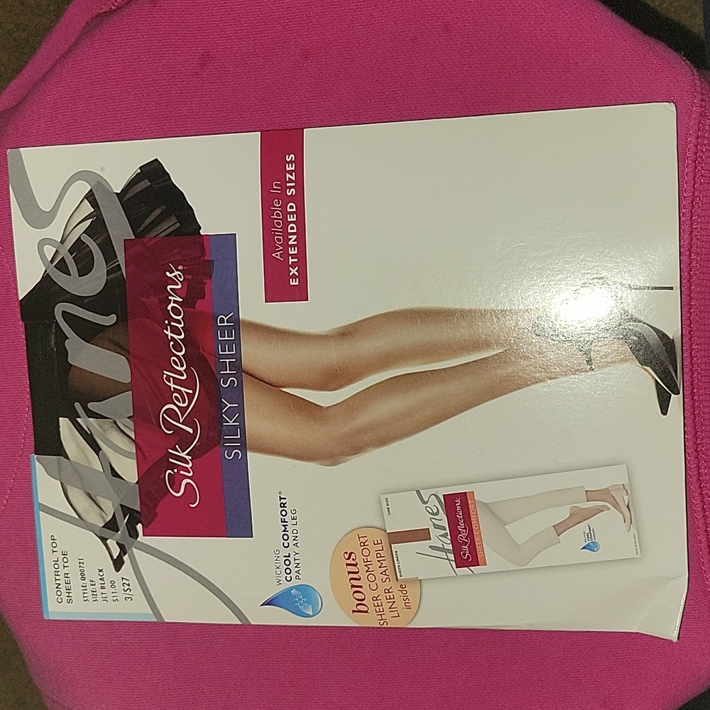 Hanes silk reflections silky sheer in jet black size EF pantyhose